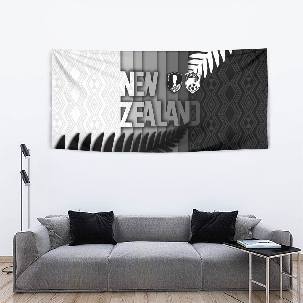New Zealand Football Tapestry Silver Fern Maori Pattern Monochrome
