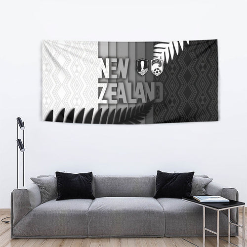 New Zealand Football Tapestry Silver Fern Maori Pattern Monochrome