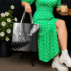 New Zealand Football Tote Bag Silver Fern Maori Pattern Monochrome