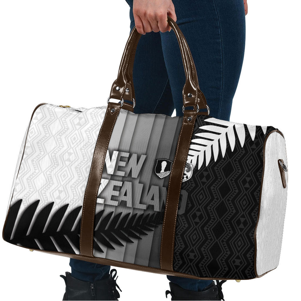 New Zealand Football Travel Bag Silver Fern Maori Pattern Monochrome