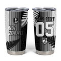 Custom New Zealand Football Tumbler Cup Silver Fern Maori Pattern Monochrome