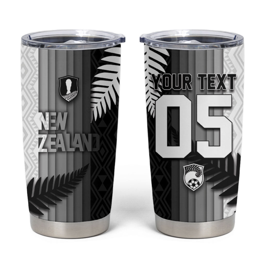 Custom New Zealand Football Tumbler Cup Silver Fern Maori Pattern Monochrome