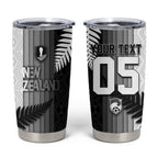 Custom New Zealand Football Tumbler Cup Silver Fern Maori Pattern Monochrome