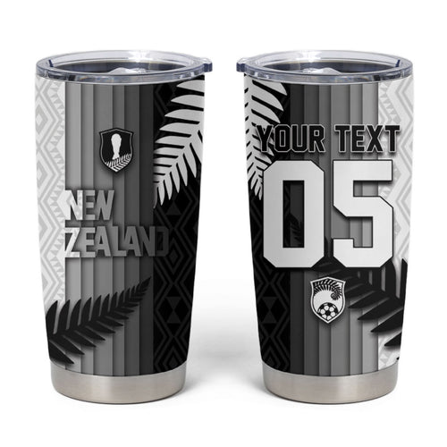 Custom New Zealand Football Tumbler Cup Silver Fern Maori Pattern Monochrome