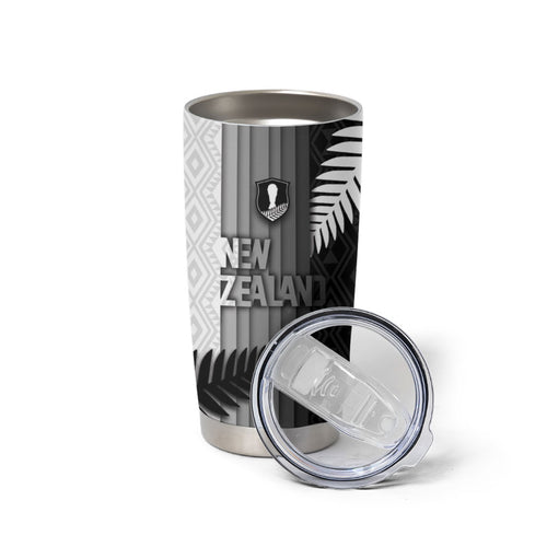 Custom New Zealand Football Tumbler Cup Silver Fern Maori Pattern Monochrome