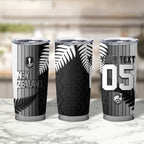 Custom New Zealand Football Tumbler Cup Silver Fern Maori Pattern Monochrome