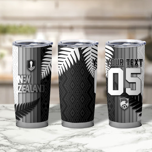 Custom New Zealand Football Tumbler Cup Silver Fern Maori Pattern Monochrome