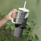 Custom New Zealand Football Tumbler With Handle Silver Fern Maori Pattern Monochrome