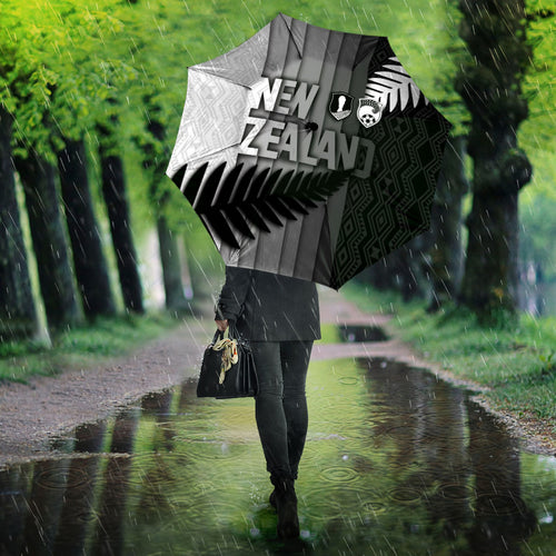 New Zealand Football Umbrella Silver Fern Maori Pattern Monochrome