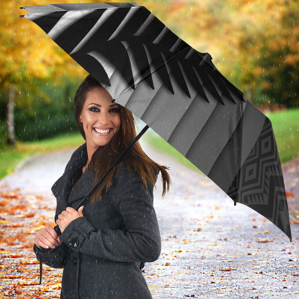 New Zealand Football Umbrella Silver Fern Maori Pattern Monochrome