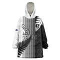 Custom New Zealand Football Wearable Blanket Hoodie Silver Fern Maori Pattern Monochrome