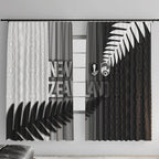 New Zealand Football Window Curtain Silver Fern Maori Pattern Monochrome
