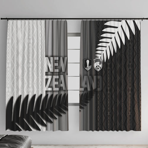 New Zealand Football Window Curtain Silver Fern Maori Pattern Monochrome