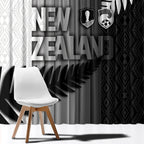 New Zealand Football Window Curtain Silver Fern Maori Pattern Monochrome