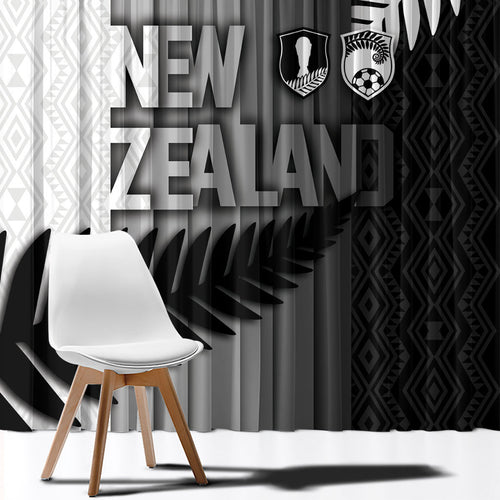 New Zealand Football Window Curtain Silver Fern Maori Pattern Monochrome