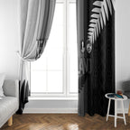 New Zealand Football Window Curtain Silver Fern Maori Pattern Monochrome