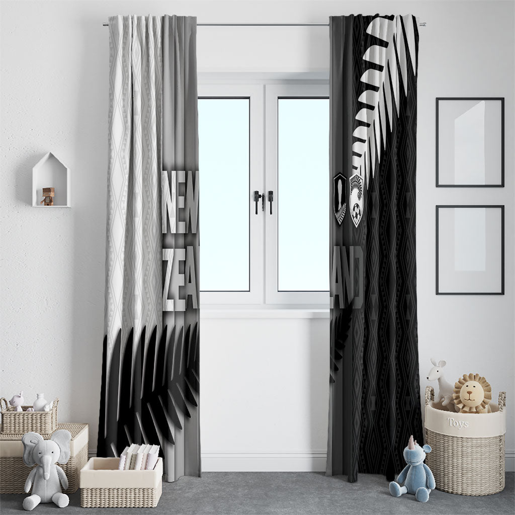 New Zealand Football Window Curtain Silver Fern Maori Pattern Monochrome