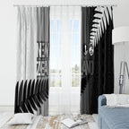 New Zealand Football Window Curtain Silver Fern Maori Pattern Monochrome
