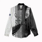 Custom New Zealand Football Women Casual Shirt Silver Fern Maori Pattern Monochrome