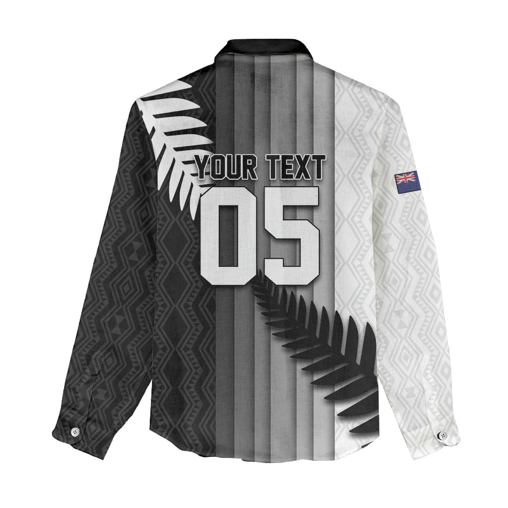Custom New Zealand Football Women Casual Shirt Silver Fern Maori Pattern Monochrome
