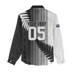 Custom New Zealand Football Women Casual Shirt Silver Fern Maori Pattern Monochrome