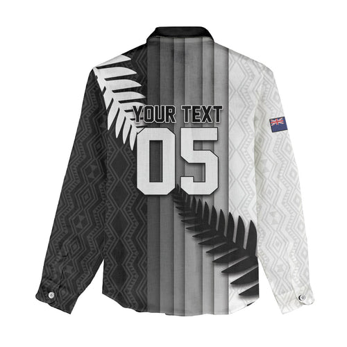 Custom New Zealand Football Women Casual Shirt Silver Fern Maori Pattern Monochrome