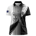 Custom New Zealand Football Women Polo Shirt Silver Fern Maori Pattern Monochrome