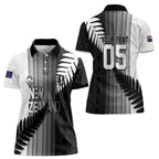 Custom New Zealand Football Women Polo Shirt Silver Fern Maori Pattern Monochrome