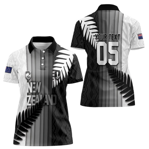 Custom New Zealand Football Women Polo Shirt Silver Fern Maori Pattern Monochrome