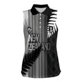 Custom New Zealand Football Women Sleeveless Polo Shirt Silver Fern Maori Pattern Monochrome