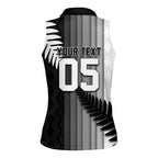 Custom New Zealand Football Women Sleeveless Polo Shirt Silver Fern Maori Pattern Monochrome