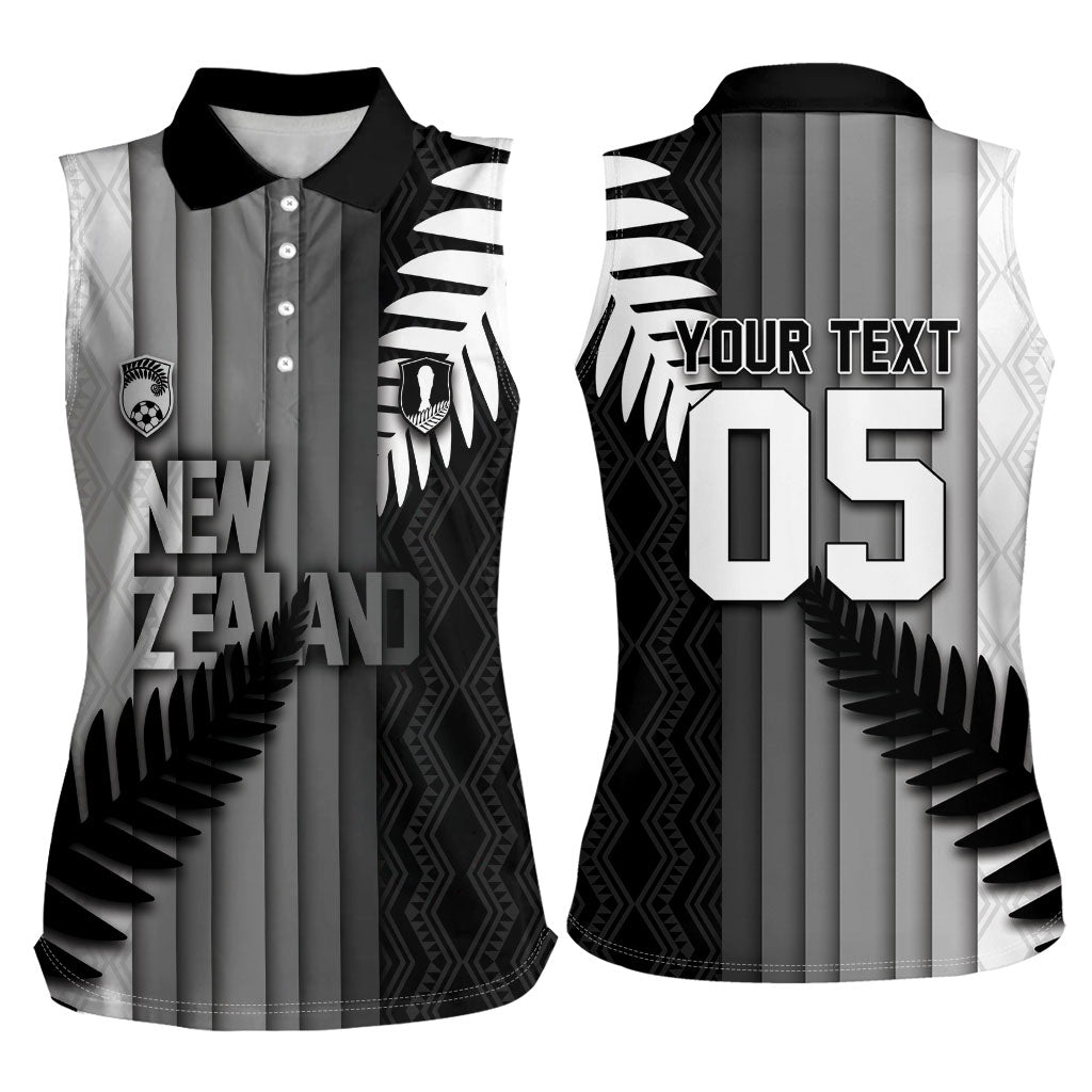 Custom New Zealand Football Women Sleeveless Polo Shirt Silver Fern Maori Pattern Monochrome