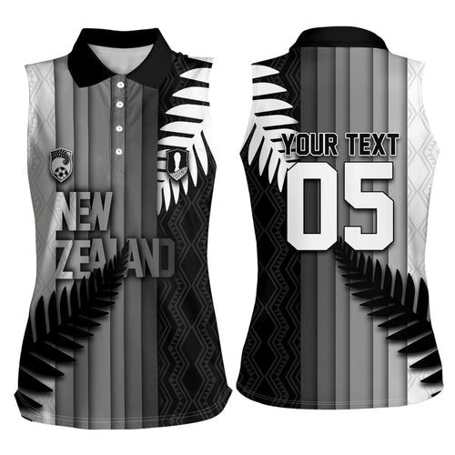 Custom New Zealand Football Women Sleeveless Polo Shirt Silver Fern Maori Pattern Monochrome