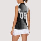 Custom New Zealand Football Women Sleeveless Polo Shirt Silver Fern Maori Pattern Monochrome