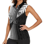 Custom New Zealand Football Women Sleeveless Polo Shirt Silver Fern Maori Pattern Monochrome