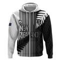 Custom New Zealand Football Zip Hoodie Silver Fern Maori Pattern Monochrome