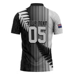 Custom New Zealand Football Zipper Polo Shirt Silver Fern Maori Pattern Monochrome