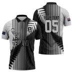 Custom New Zealand Football Zipper Polo Shirt Silver Fern Maori Pattern Monochrome