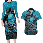 Custom Power Football Couples Matching Long Sleeve Bodycon Dress and Hawaiian Shirt Aboriginal Dot Art Pattern