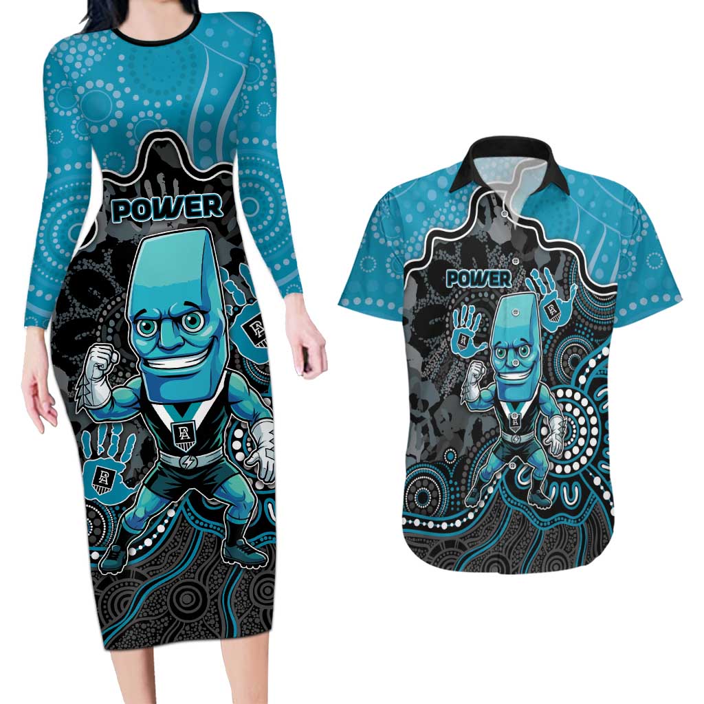 Custom Power Football Couples Matching Long Sleeve Bodycon Dress and Hawaiian Shirt Aboriginal Dot Art Pattern