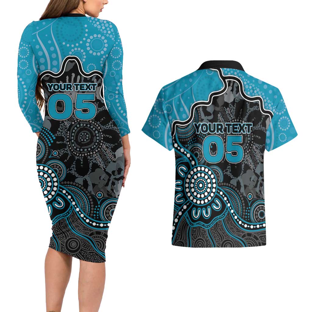 Custom Power Football Couples Matching Long Sleeve Bodycon Dress and Hawaiian Shirt Aboriginal Dot Art Pattern