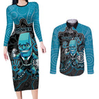 Custom Power Football Couples Matching Long Sleeve Bodycon Dress and Long Sleeve Button Shirt Aboriginal Dot Art Pattern