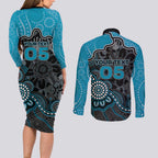 Custom Power Football Couples Matching Long Sleeve Bodycon Dress and Long Sleeve Button Shirt Aboriginal Dot Art Pattern