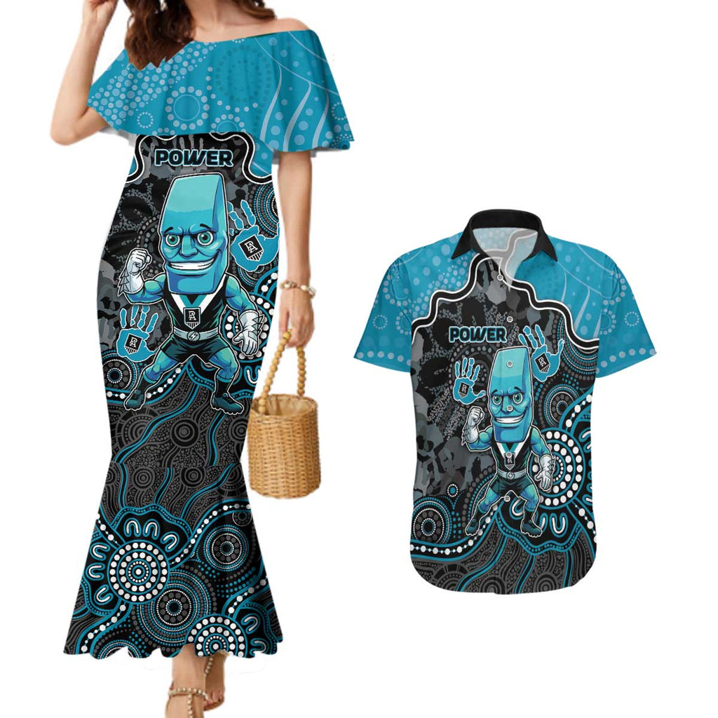 Custom Power Football Couples Matching Mermaid Dress and Hawaiian Shirt Aboriginal Dot Art Pattern