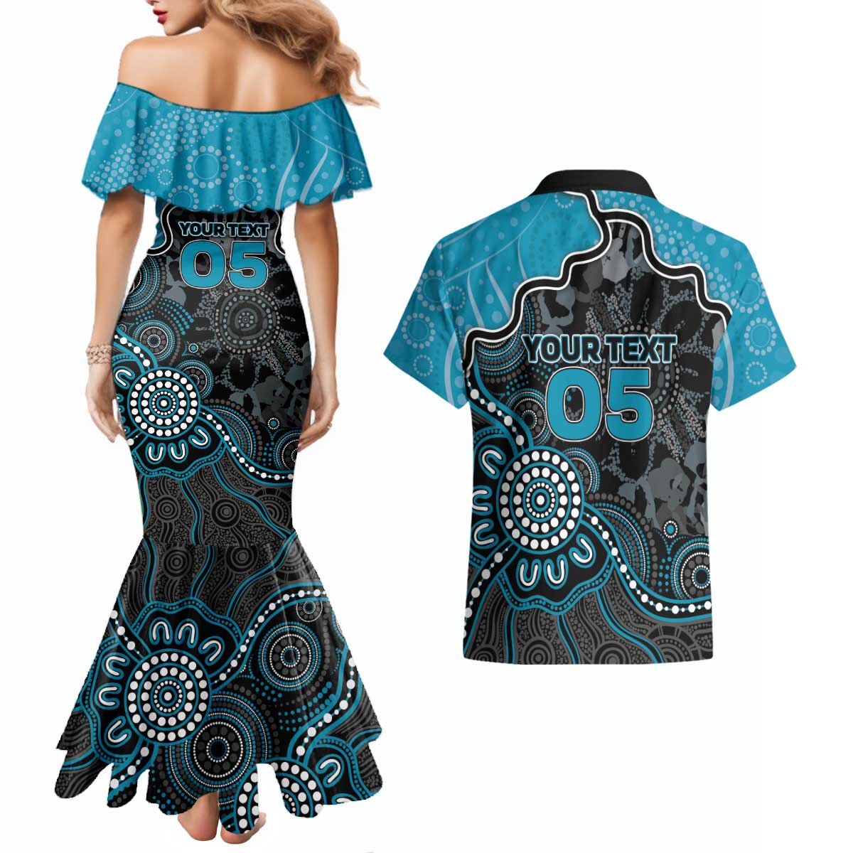 Custom Power Football Couples Matching Mermaid Dress and Hawaiian Shirt Aboriginal Dot Art Pattern