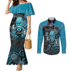 Custom Power Football Couples Matching Mermaid Dress and Long Sleeve Button Shirt Aboriginal Dot Art Pattern