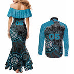 Custom Power Football Couples Matching Mermaid Dress and Long Sleeve Button Shirt Aboriginal Dot Art Pattern