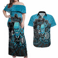 Custom Power Football Couples Matching Off Shoulder Maxi Dress and Hawaiian Shirt Aboriginal Dot Art Pattern