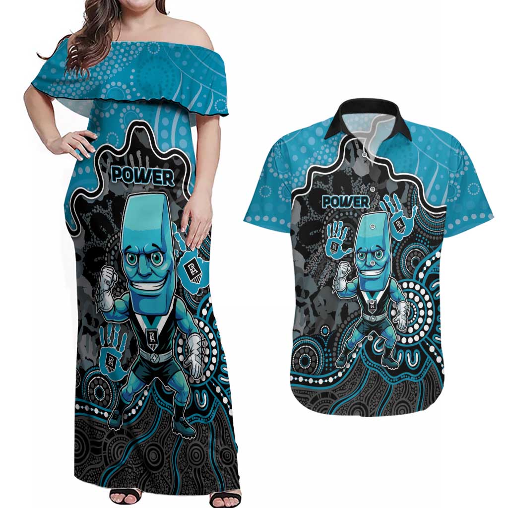 Custom Power Football Couples Matching Off Shoulder Maxi Dress and Hawaiian Shirt Aboriginal Dot Art Pattern
