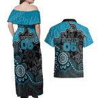 Custom Power Football Couples Matching Off Shoulder Maxi Dress and Hawaiian Shirt Aboriginal Dot Art Pattern